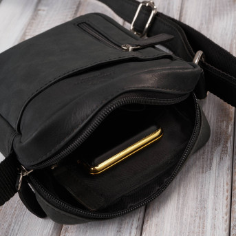 Saszetka męska na ramię skórzana czarna mała Paolo Peruzzi AY-05-HBL