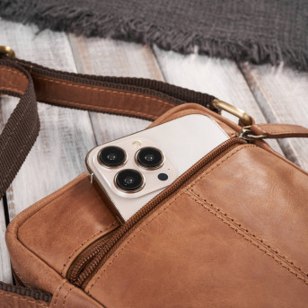 Saszetka męska na ramię skórzana koniakowa mała Paolo Peruzzi AY-05-HCG