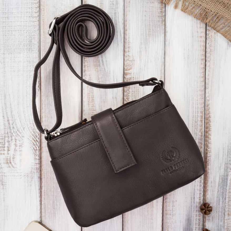 Torebka damska skórzana na ramię mała miejska ciemnobrązowa Paolo Peruzzi SI-39-BR