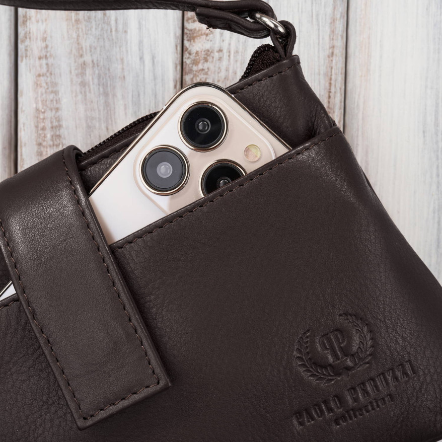 Torebka damska skórzana na ramię mała miejska ciemnobrązowa Paolo Peruzzi SI-39-BR