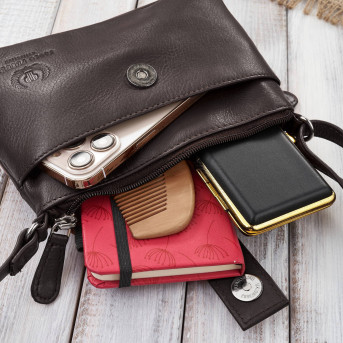 Torebka damska skórzana na ramię mała miejska ciemnobrązowa Paolo Peruzzi SI-39-BR