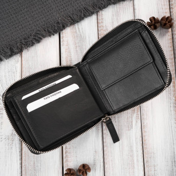 Portfel męski w orientacji poziomej AY-07-BL i listonoszka męska skórzana AY-01-BL zestaw upominkowy Paolo Peruzzi ZUP-137Portfe