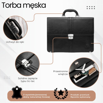 Aktówka męska skórzana Paolo Peruzzi do ręki i na ramię