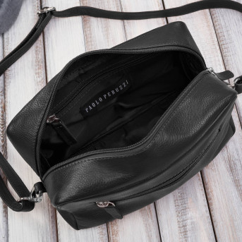 Torebka damska skórzana na ramię klasyczna czarna pojemna E-30-BL