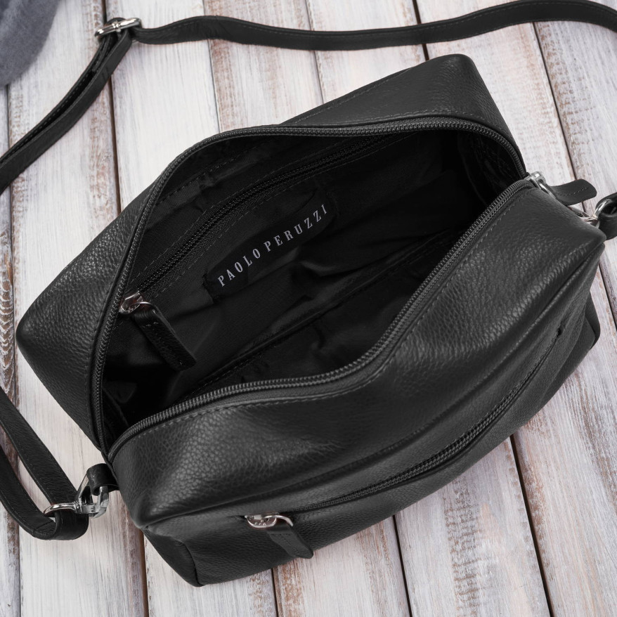 Torebka damska skórzana na ramię klasyczna czarna pojemna E-30-BL