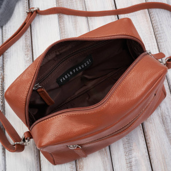 Torebka damska skórzana na ramię koniakowa pojemna klasyczna E-30-CG