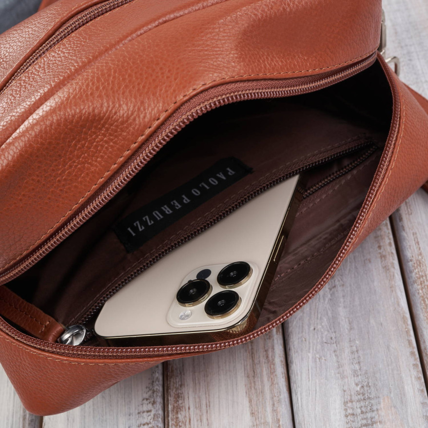 Torebka damska skórzana na ramię koniakowa pojemna klasyczna E-30-CG