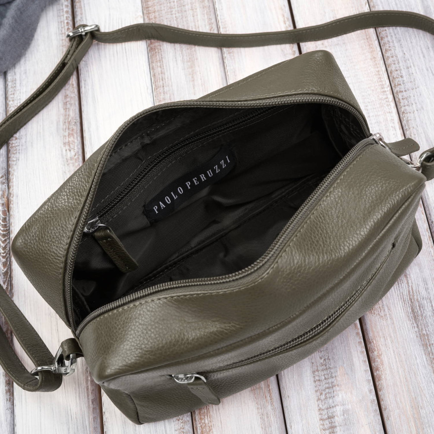 Torebka damska skórzana na ramię zielona pojemna klasyczna E-30-GRE