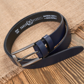 Pasek męski do jeansów 130 cm skórzany granatowy z klamrą Paolo Peruzzi PG-03-DBBL-130