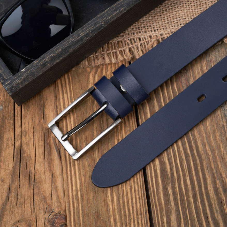Pasek męski do jeansów 110 cm skórzany granatowy z klamrą Paolo Peruzzi PG-03-DBBL-110