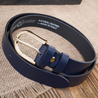 Pasek damski skórzany granatowy 90 cm ze złotą klamrą PG-01-DBZ-90