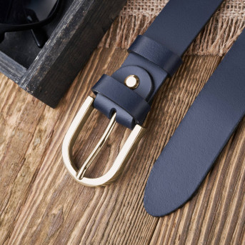 Pasek damski skórzany granatowy 110 cm ze złotą klamrą  PG-01-DBZ-110