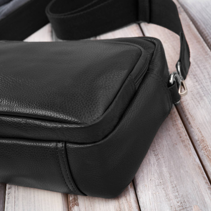 Torebka damska listonoszka skórzana z etui na klucze i drobiazgi czarna E-34-BL