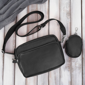 Torebka damska listonoszka skórzana z etui na klucze i drobiazgi czarna E-34-BL