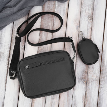 Torebka damska listonoszka skórzana z etui na klucze i drobiazgi czarna E-34-BL