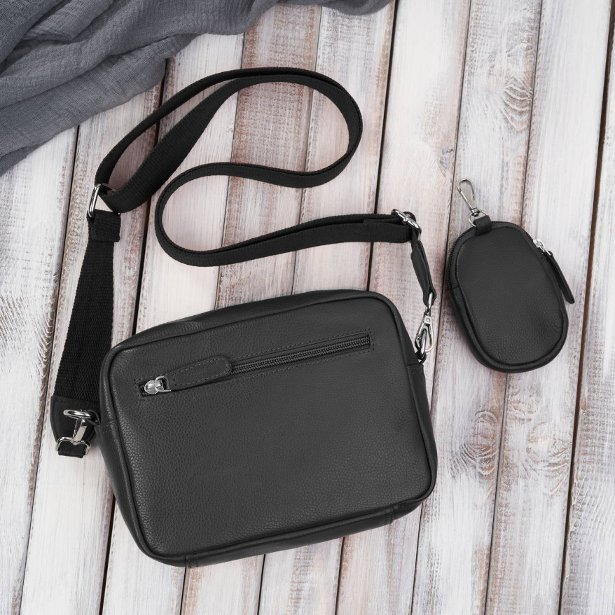 Torebka damska listonoszka skórzana z etui na klucze i drobiazgi czarna E-34-BL