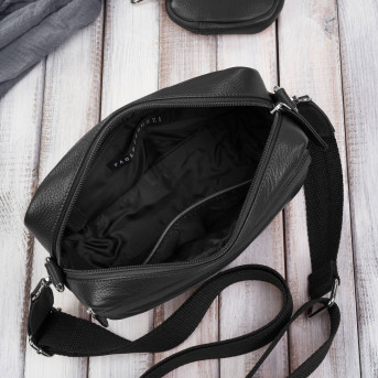 Torebka damska listonoszka skórzana z etui na klucze i drobiazgi czarna E-34-BL