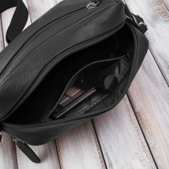 Torebka damska listonoszka skórzana z etui na klucze i drobiazgi czarna E-34-BL