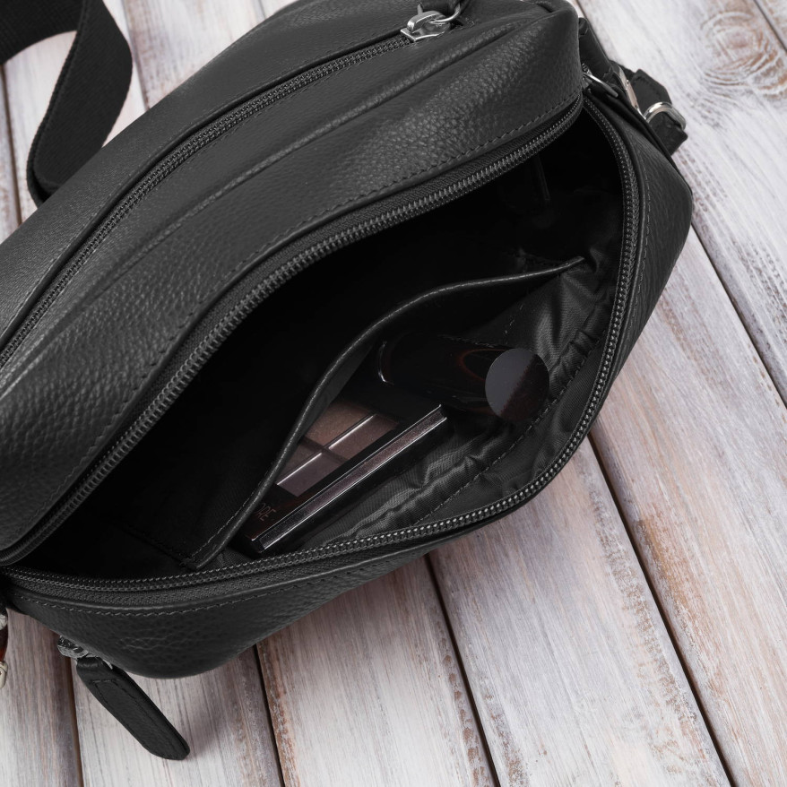 Torebka damska listonoszka skórzana z etui na klucze i drobiazgi czarna E-34-BL