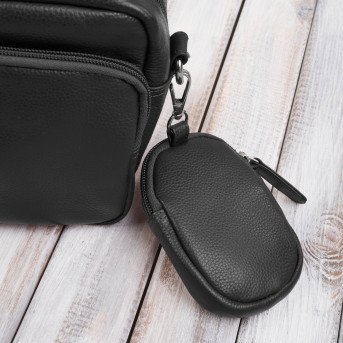 Torebka damska listonoszka skórzana z etui na klucze i drobiazgi czarna E-34-BL