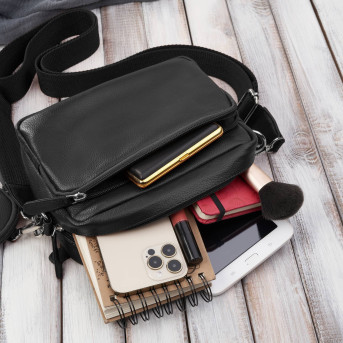 Torebka damska listonoszka skórzana z etui na klucze i drobiazgi czarna E-34-BL