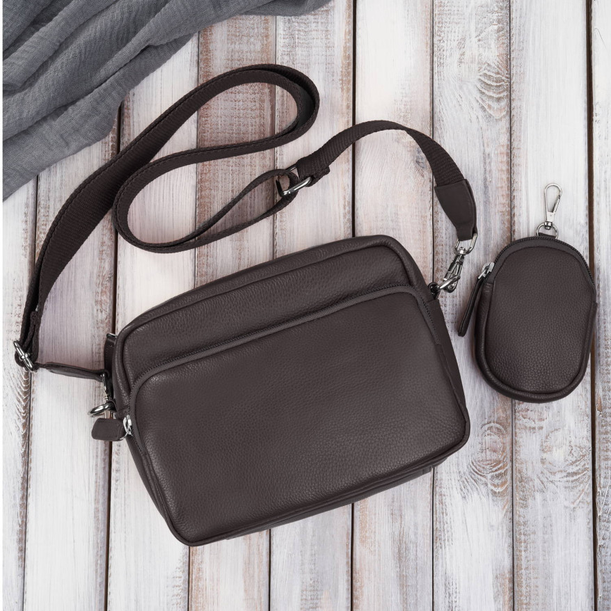 Torebka damska listonoszka skórzana z etui na klucze i drobiazgi brązowa E-34-BR