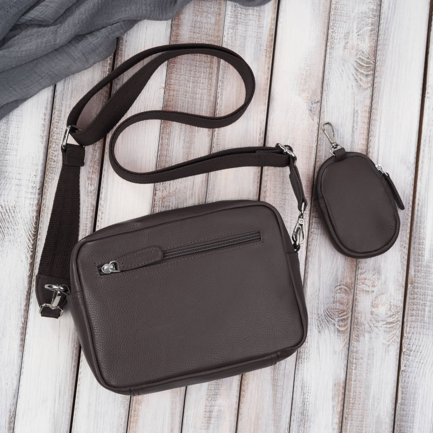 Torebka damska listonoszka skórzana z etui na klucze i drobiazgi brązowa E-34-BR