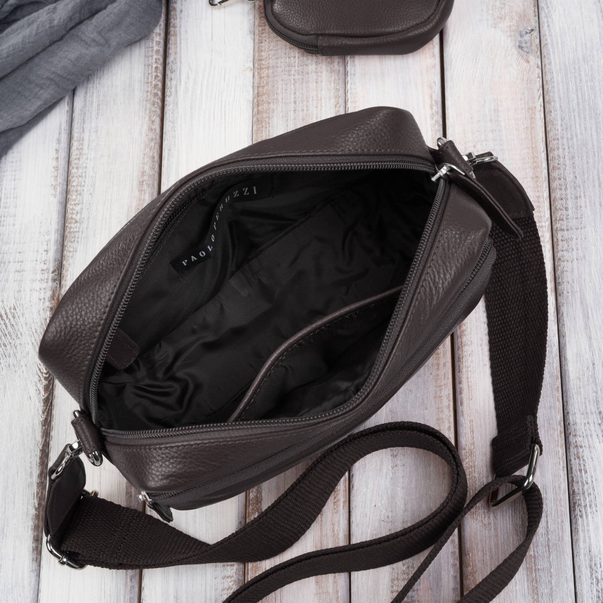 Torebka damska listonoszka skórzana z etui na klucze i drobiazgi brązowa E-34-BR