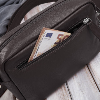 Torebka damska listonoszka skórzana z etui na klucze i drobiazgi brązowa E-34-BR