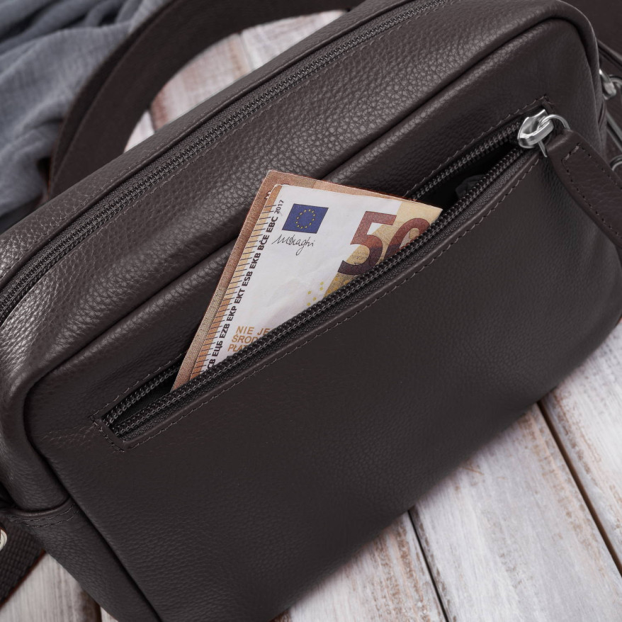 Torebka damska listonoszka skórzana z etui na klucze i drobiazgi brązowa E-34-BR