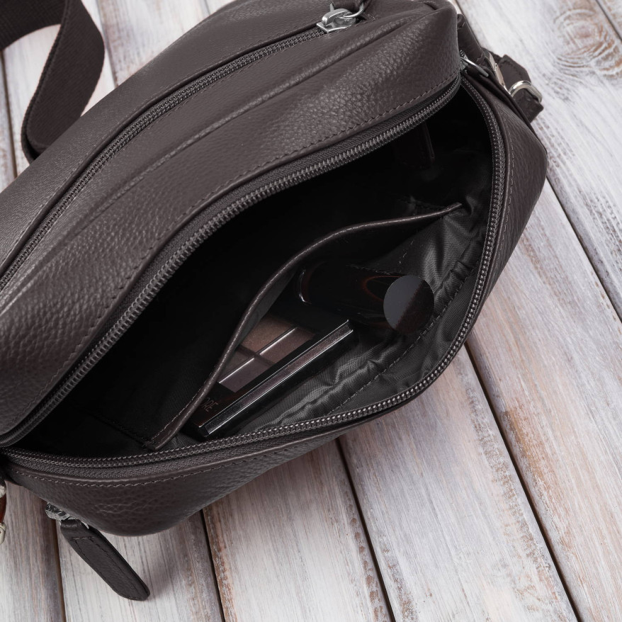 Torebka damska listonoszka skórzana z etui na klucze i drobiazgi brązowa E-34-BR