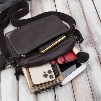 Torebka damska listonoszka skórzana z etui na klucze i drobiazgi brązowa E-34-BR