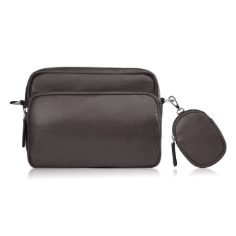 Torebka damska listonoszka skórzana z etui na klucze i drobiazgi brązowa E-34-BR