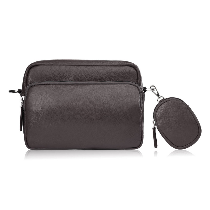 Torebka damska listonoszka skórzana z etui na klucze i drobiazgi brązowa E-34-BR