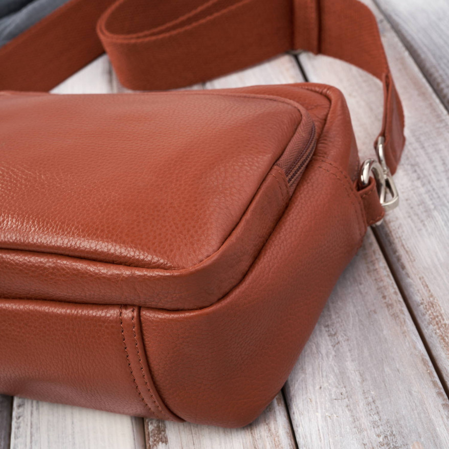 Torebka damska listonoszka skórzana z etui na klucze i drobiazgi koniakowa E-34-CG