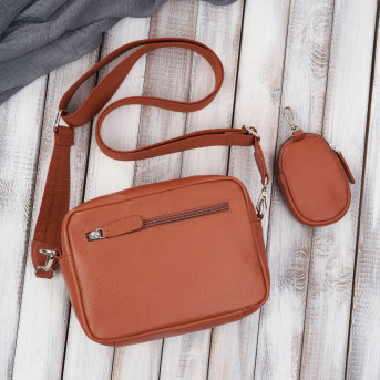 Torebka damska listonoszka skórzana z etui na klucze i drobiazgi koniakowa E-34-CG