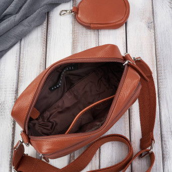 Torebka damska listonoszka skórzana z etui na klucze i drobiazgi koniakowa E-34-CG