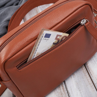 Torebka damska listonoszka skórzana z etui na klucze i drobiazgi koniakowa E-34-CG