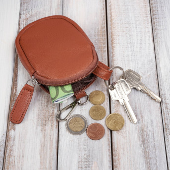 Torebka damska listonoszka skórzana z etui na klucze i drobiazgi koniakowa E-34-CG