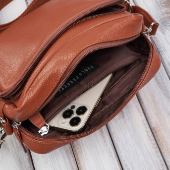 Torebka damska listonoszka skórzana z etui na klucze i drobiazgi koniakowa E-34-CG