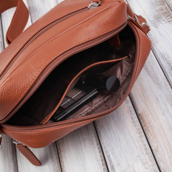 Torebka damska listonoszka skórzana z etui na klucze i drobiazgi koniakowa E-34-CG