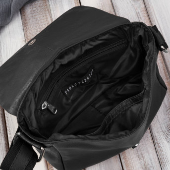 Torebka damska mała listonoszka skórzana na ramię czarna E-35-BL