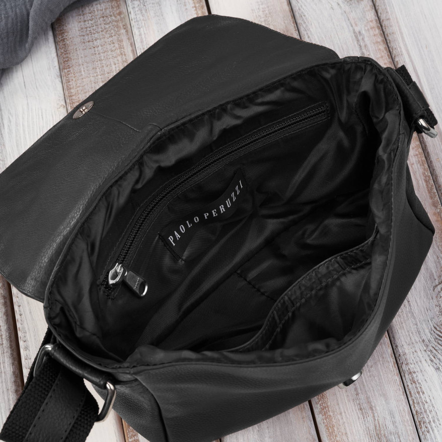 Torebka damska mała listonoszka skórzana na ramię czarna E-35-BL