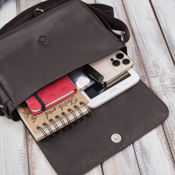 Torebka damska mała listonoszka skórzana na ramię brązowa E-35-BR