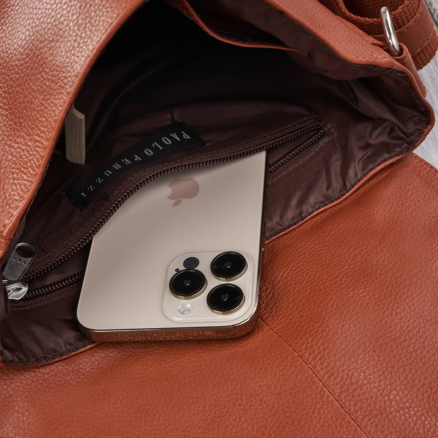 Torebka damska mała listonoszka skórzana na ramię koniakowa E-35-CG