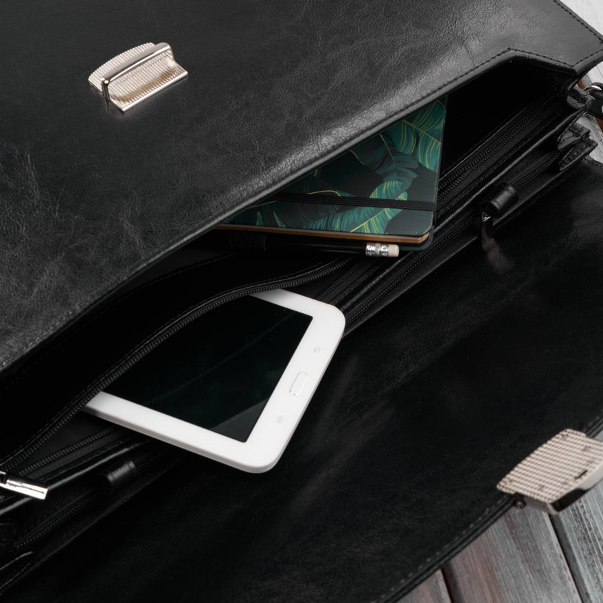 Aktówka męska skórzana do ręki i na ramię elegancka czarna S-42-BL