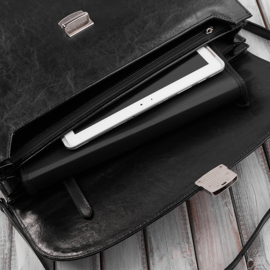 Aktówka męska skórzana do ręki i na ramię elegancka czarna S-42-BL