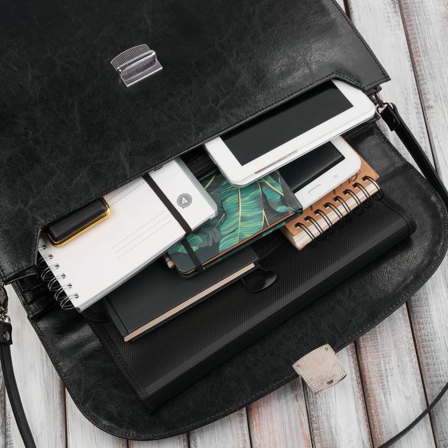 Aktówka męska skórzana do ręki i na ramię elegancka czarna S-42-BL