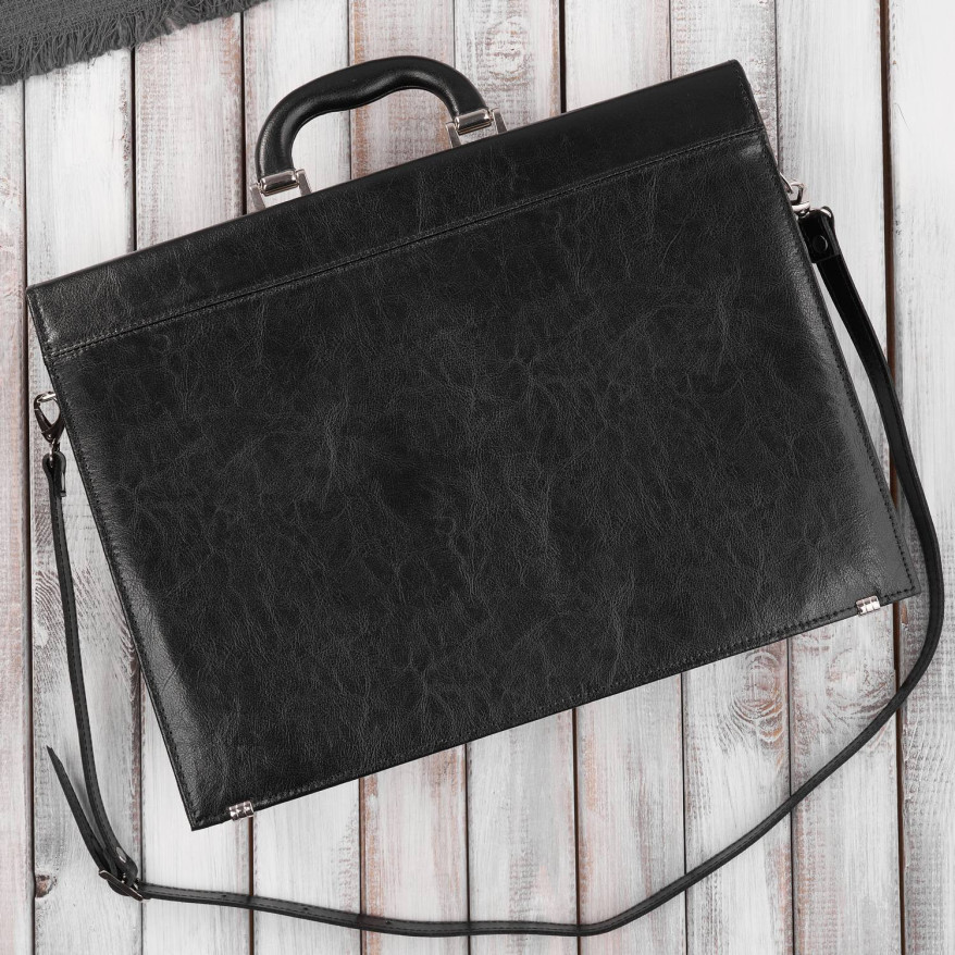 Aktówka męska skórzana do ręki i na ramię elegancka czarna S-43-BL