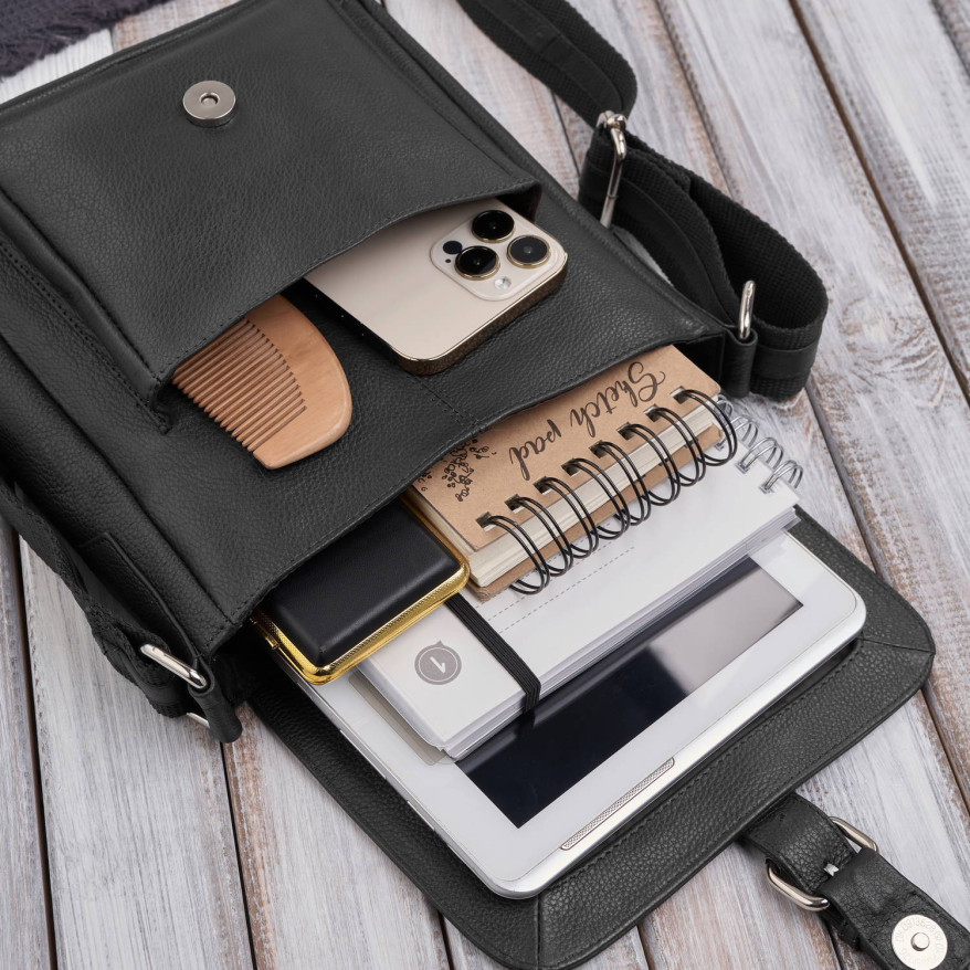 Listonoszka męska retro vintage ze skóry naturalnej czarna Paolo Peruzzi E-32-BL